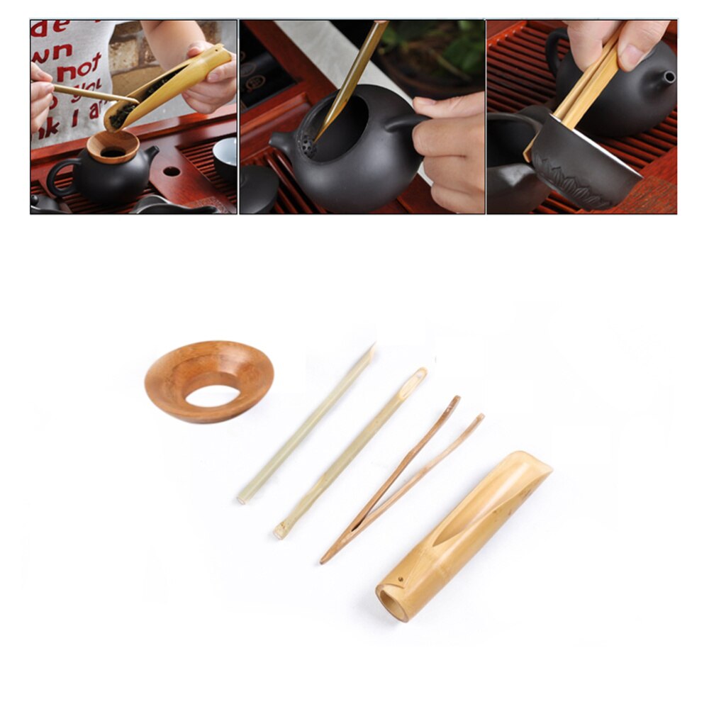 6 Pcs Bamboo Cylinder Chinese Kung Fu Tea Set Carved Korean Style Word "Tea" Tea Making Tool Kit Kitchen Accessories (Tea Bucket