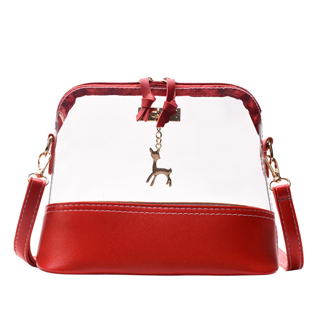 OCARDIAN Bag Women Transparent Fawn Pendant Shell Crossbody Bag Pure color Shoulder Bag handbags Mujer apr5: Red