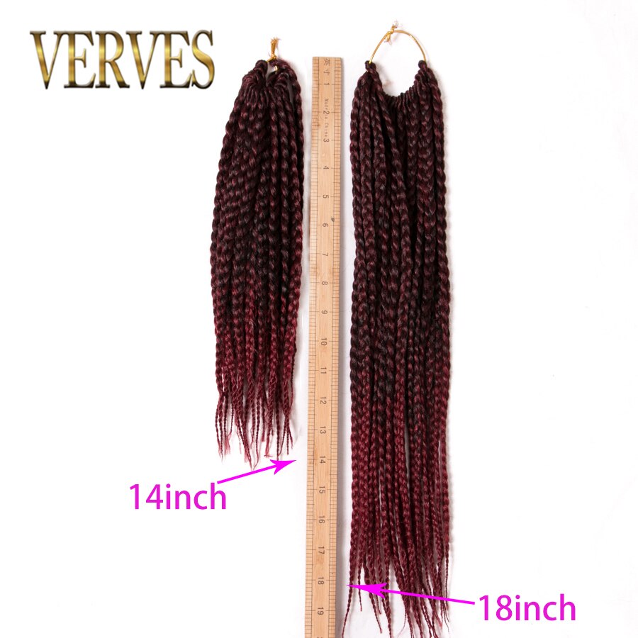 VERVES Box Braids Hair Synthetic 6 pack 14 inch and 18 inch Crochet Hair Extensions 22 Strands/pack Ombre Braiding Hair Braids