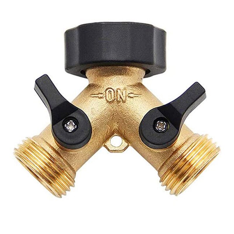2 Pack Hose Splitter 2 Way, Duty Brass Connector Tap Splitter, Y Connector Brass Garden Hose Adapter with 2 Valves