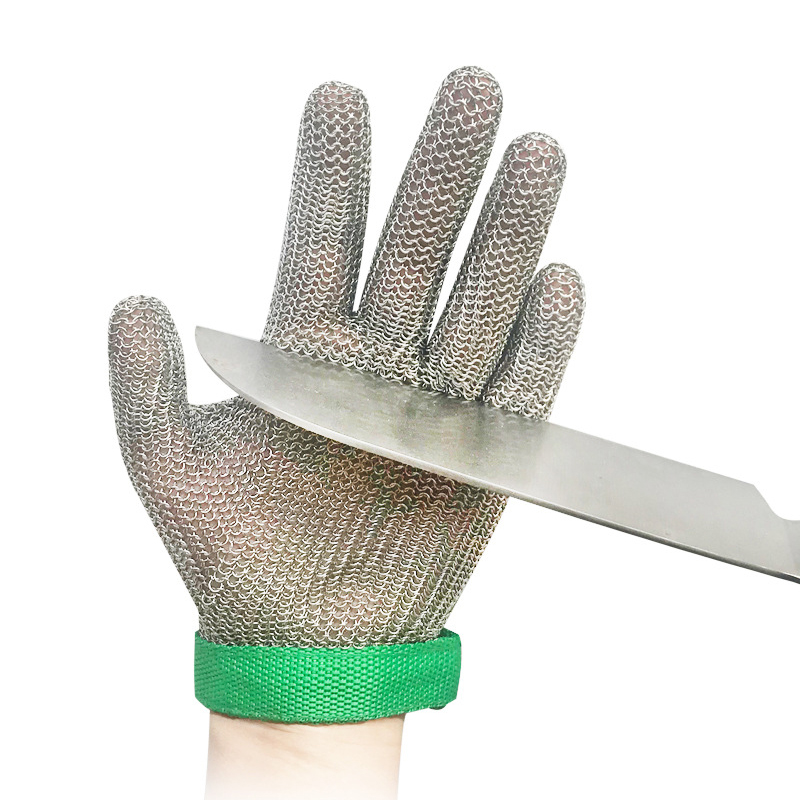 Roestvrij stalen ring mesh handschoenen Anti-cut mesbestendig kettingpost handbescherming keuken slagerhandschoen: YELLOW / XXL
