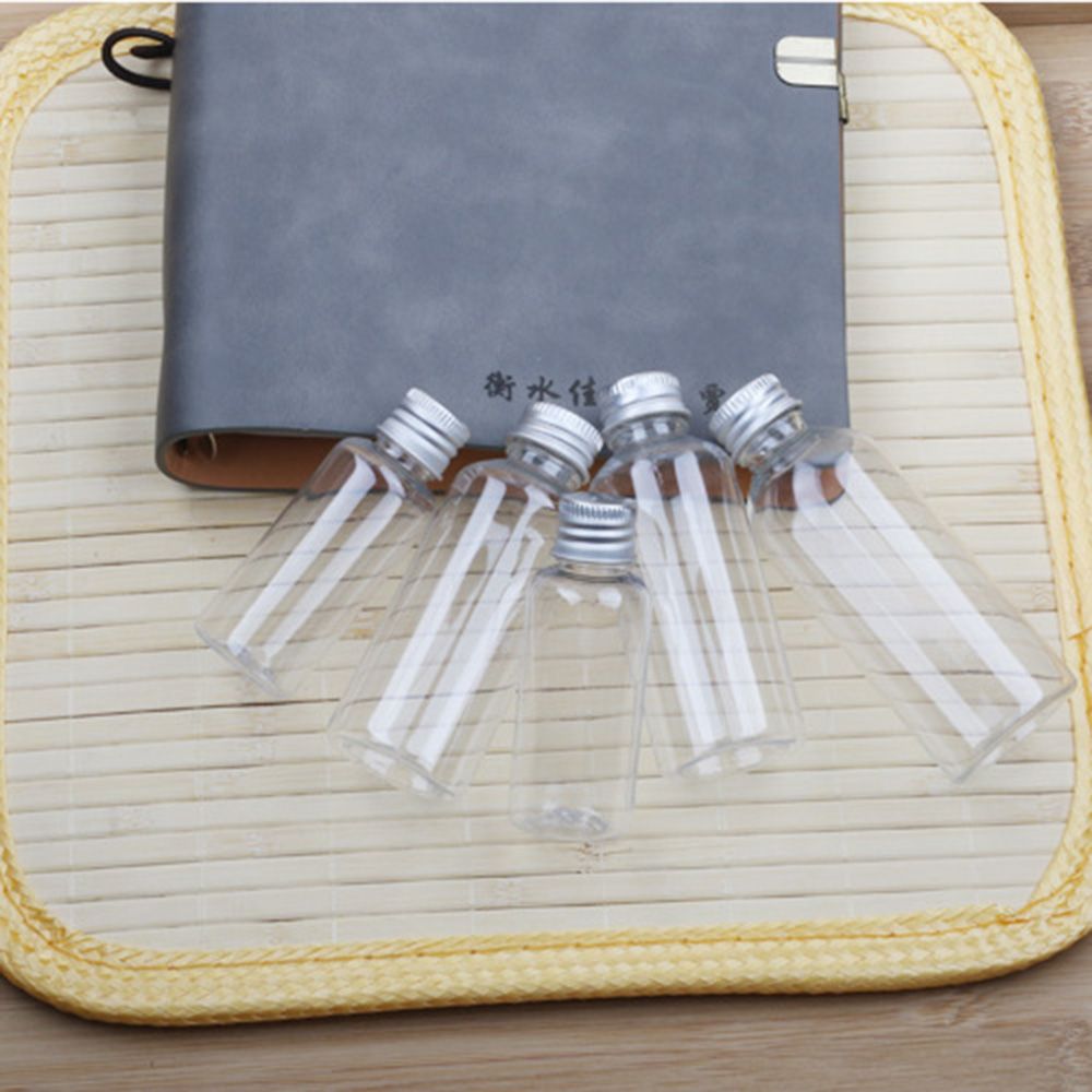 5ml 10 20 30ml tom gjenfyllbar gjennomsiktig plastflaske med aluminiumskrukork reise liten beholder gjennomsiktig lotionflaske
