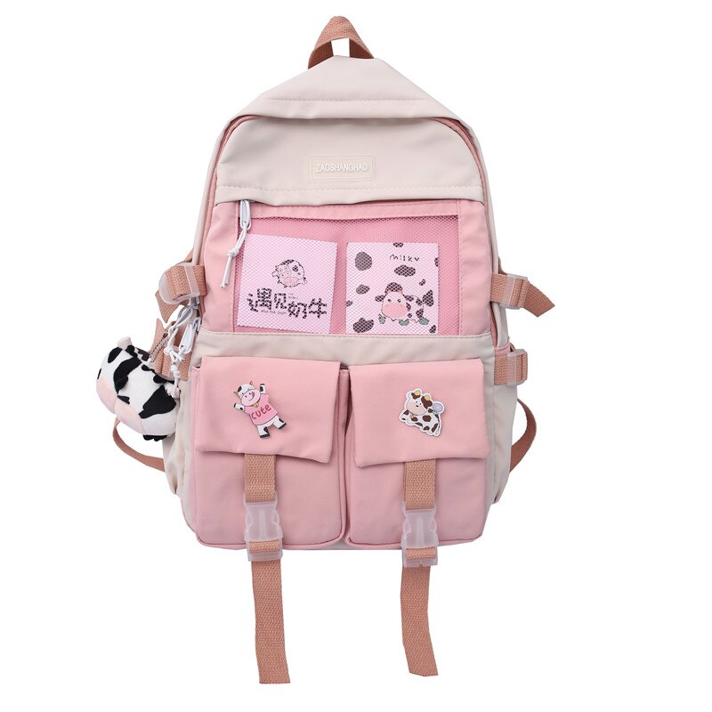 ESTUAQUEEN nowy wodoodporny nylonowy plecak kobiety kilka kieszeni plecaki podróżne plecak szkolny damski dla nastoletnich dziewcząt Book Mochilas: Różowy / Backpack only