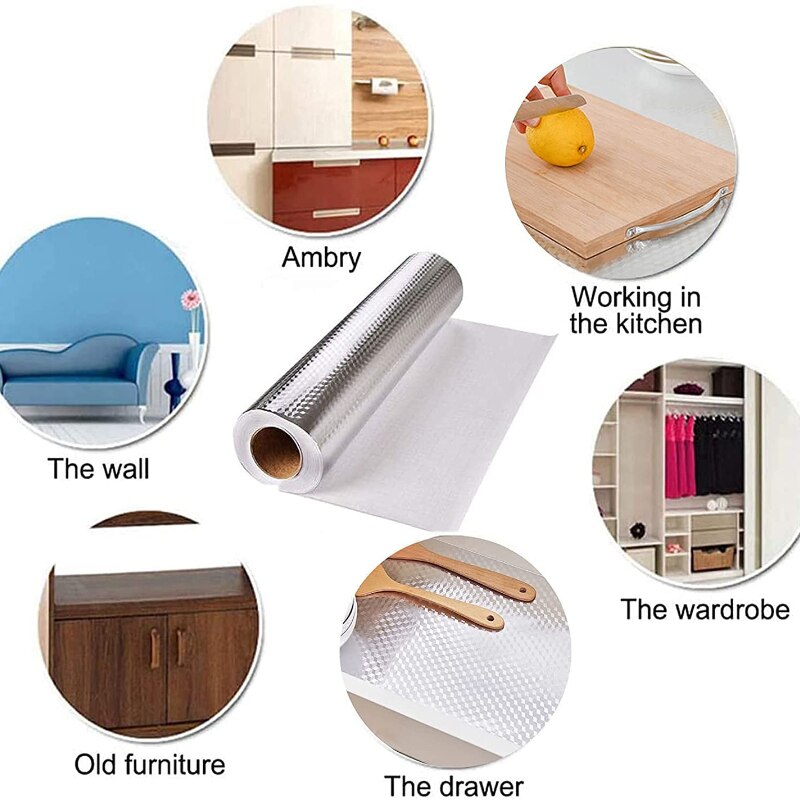 Lámina de aluminio autoadhesiva para cocina, rollo de aceite para cocina de 60x200cm, 5m y 10m, impermeable, para cajón de armario y rombos
