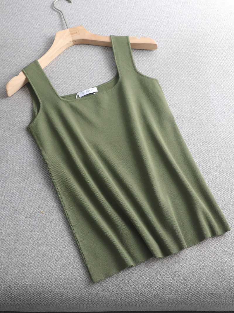 Hochwertiges, schickes Basic-T-Shirt mit U-Ausschnitt für Höhle Sommer, weiß gestricktes Damen-Tanktop, sexy ärmelloses T-Shirt, Jahrgang-oben, lässiges Ernte-oben-T-Shirt: Elfenbein