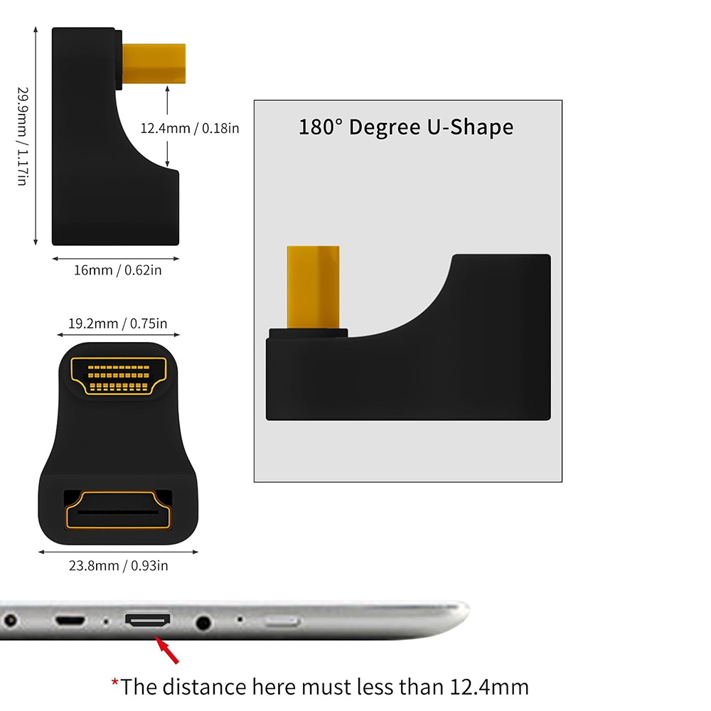Adaptadores compatibles con HDMI en forma de U UHD 8K, convertidor extensor Mini-HD a HD de ángulo arriba y abajo para Monitor, tableta, videocámara y portátil
