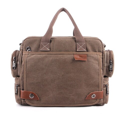 MANJIANGHONG Mannen Canvas Tas mannelijke Crossbody Tas Canvas Schouder Messenger Bags mannen Handtas zakelijke Tote Aktetas: Bruin