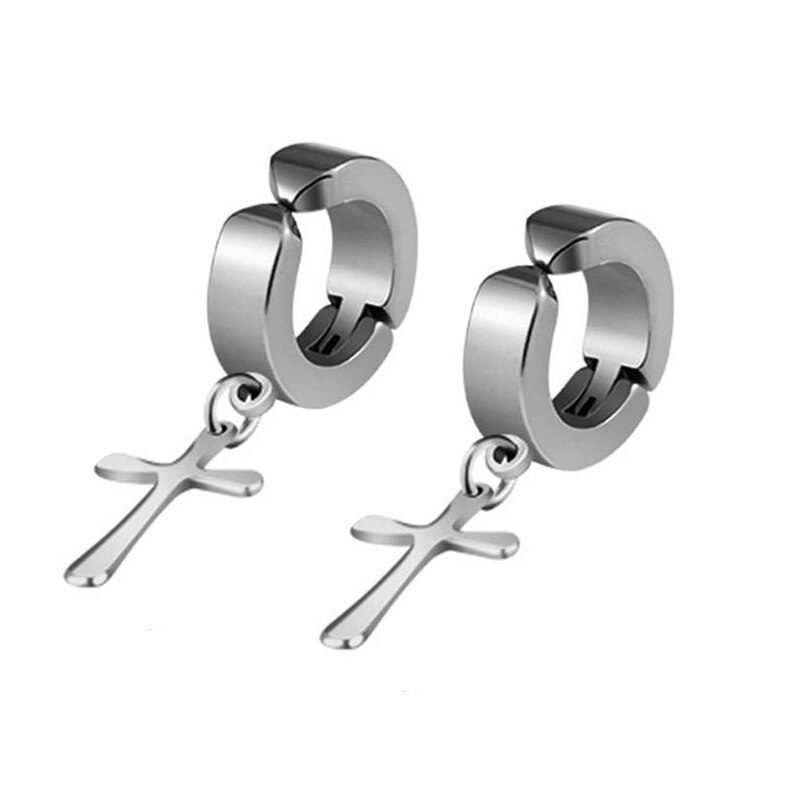 WIWI 2 Pcs/set Stainless Steel Earrings Without Piercing For Women Punk Ear Cuff Clips Cross Earrings No Hole Jewelry