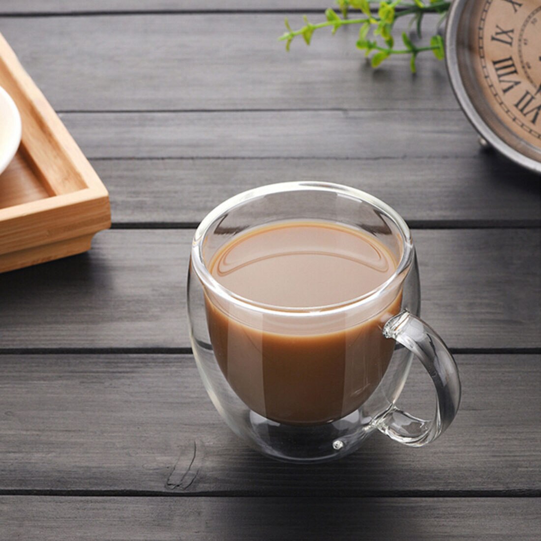 Taza de cristal de doble capa para café, vaso de vidrio de borosilicato alto, Espresso, taza de leche , cristalería: A1