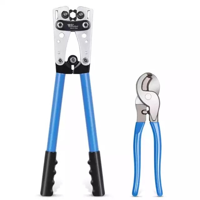 HX-50B Battery cable lug crimping tool wire crimper hand ratchet terminal crimp pliers for 6-50mm² 1-10AWG with cable cutter: HJ-130 HX-50B