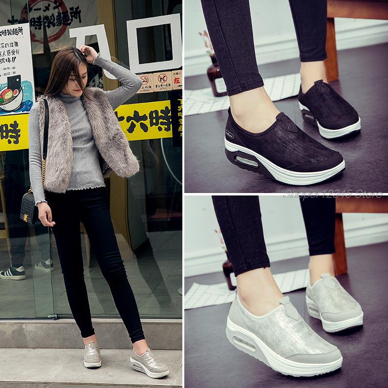 plus rozmiar 35-41 tonujące buty dla kobiet zdatność pieszy odchudzanie trampki damskie klinowe platformy huśtawka buty poślizg na obuwie