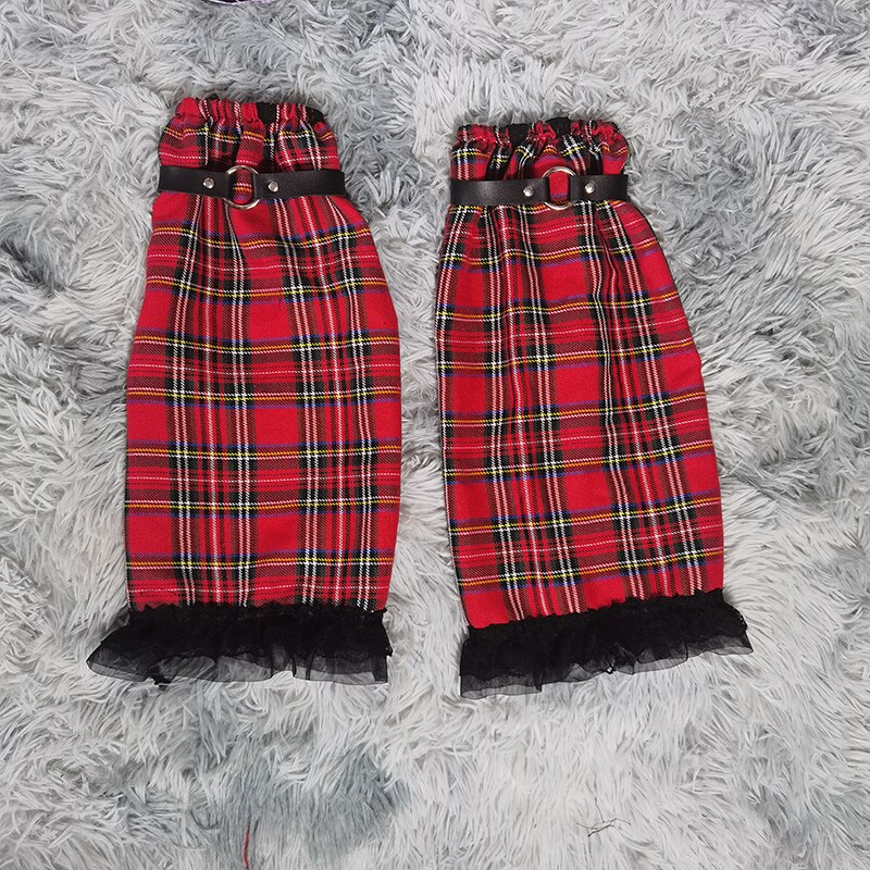Lolita-calcetines largos Harajuku para mujer, medias de coreana Y2k, calentador de piernas para chica a cuadros, Jk, de encaje negro: NO.8(with PU strap)