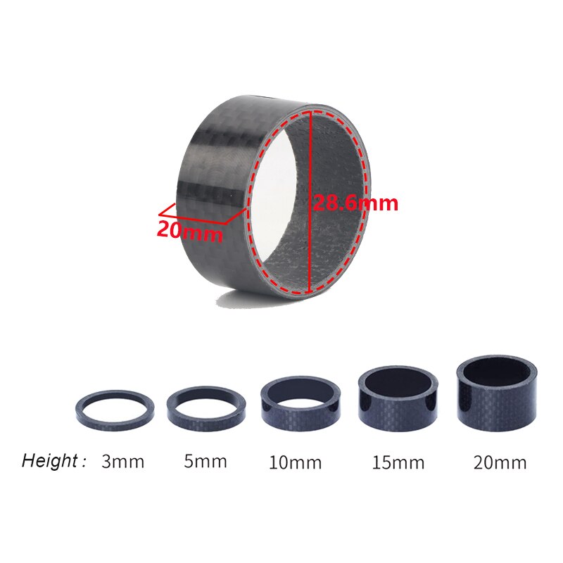 Carbon Fiber Fiets Vork Wasmachine Stem Spacers 5 Pcs Set 1 Inch 3/5/10/15/20Mm, headset Spacer Stem Spacer Voor Fiets Fix Refit