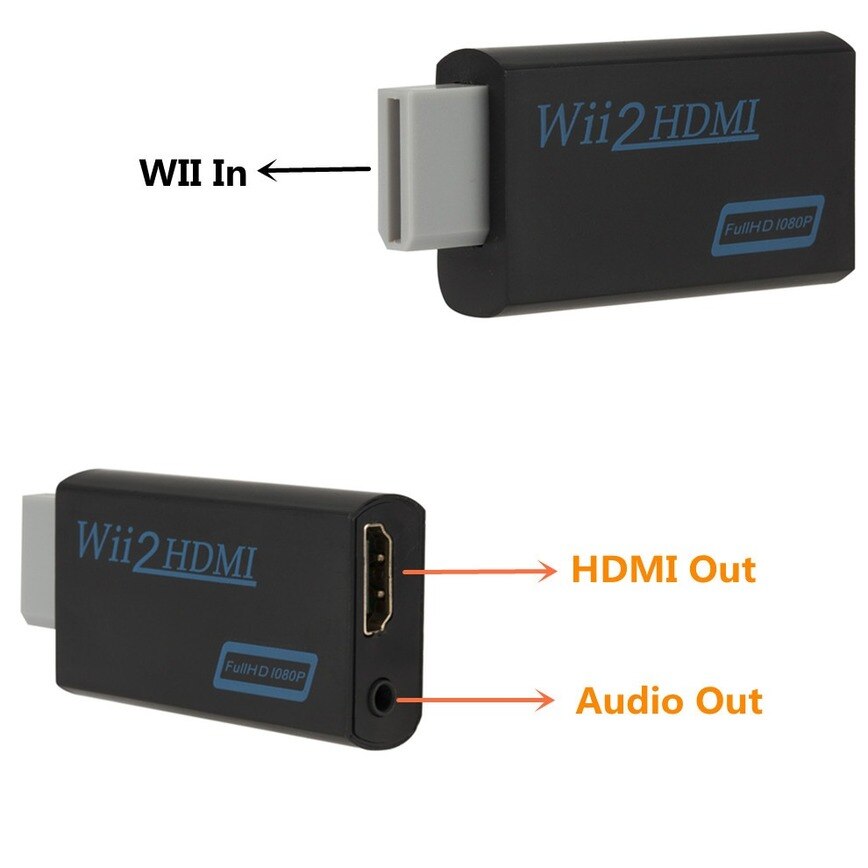 Full HD 1080P Wii to HDMI-compatible Converter Adapter Wii2HDMI-compatible Converter 3.5mm Audio for PC HDTV Monitor Display