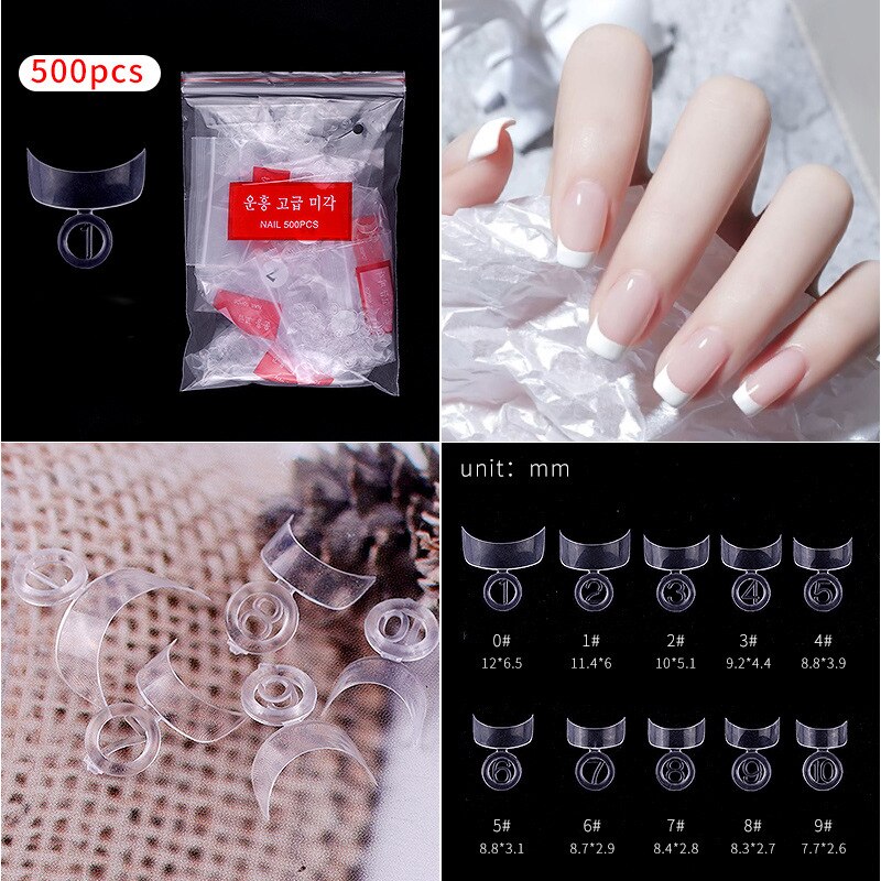 500 stk fransk stil falske neglespidser naturlige gennemsigtige akryl uv gel negle forlængelse manicure salon tilbehør værktøjer: Gennemsigtig