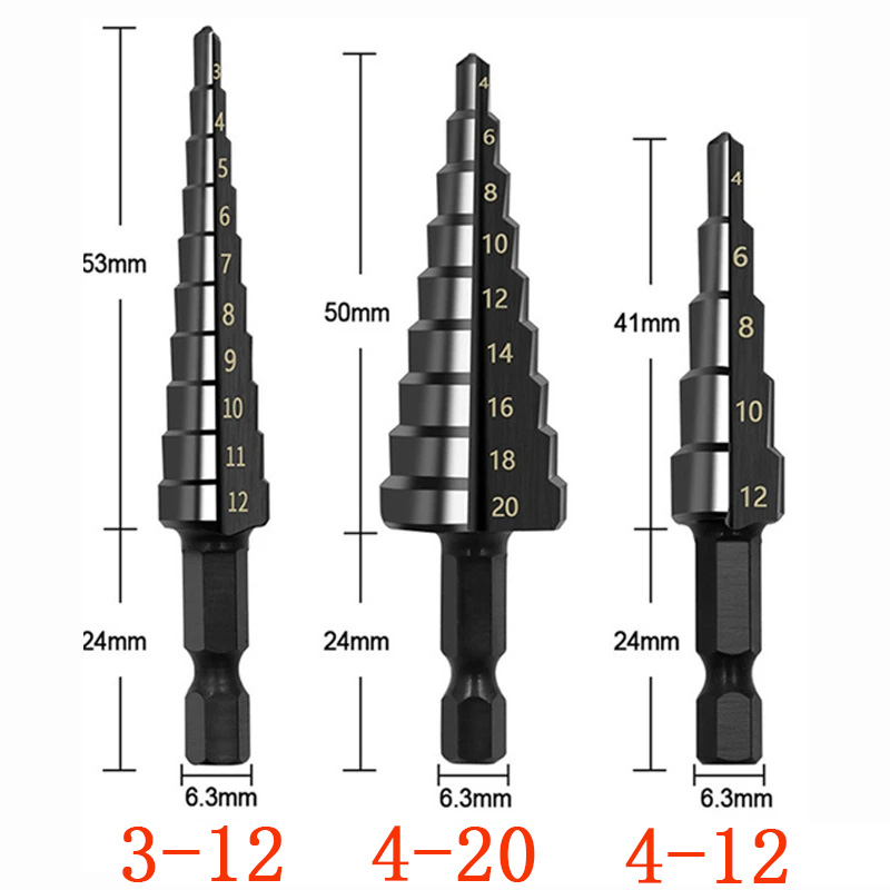 HSS stappenboorset met rechte groef, titanium gecoat hout, metaal, gatensnijder, kernboorset