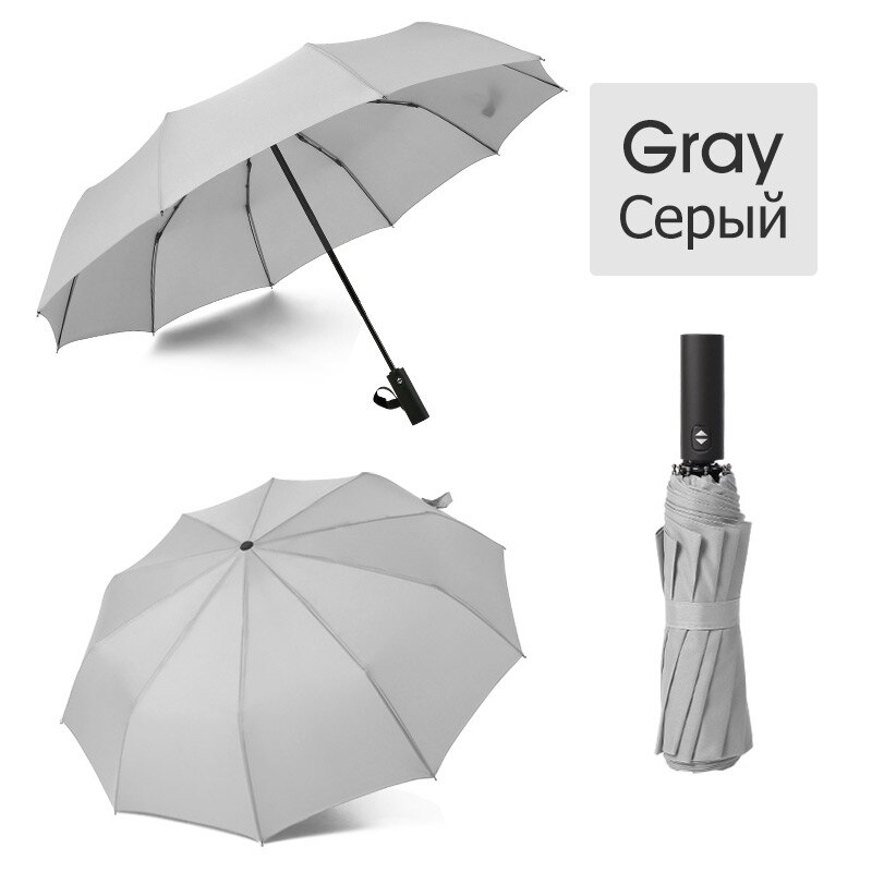 12K Strong Wind Resistant Folding Automatic Umbrella Men Rain Women Parasol Big Umbrellas Business Portable Long Handle Paraguas: Gray