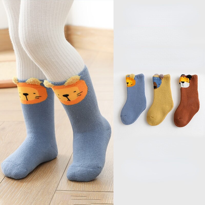 3 paia 0-4T calzini per bambini autunno e inverno tenere al caldo cartone animato spugna ispessita calzini per ragazzi e ragazze neonati Bebes accessori