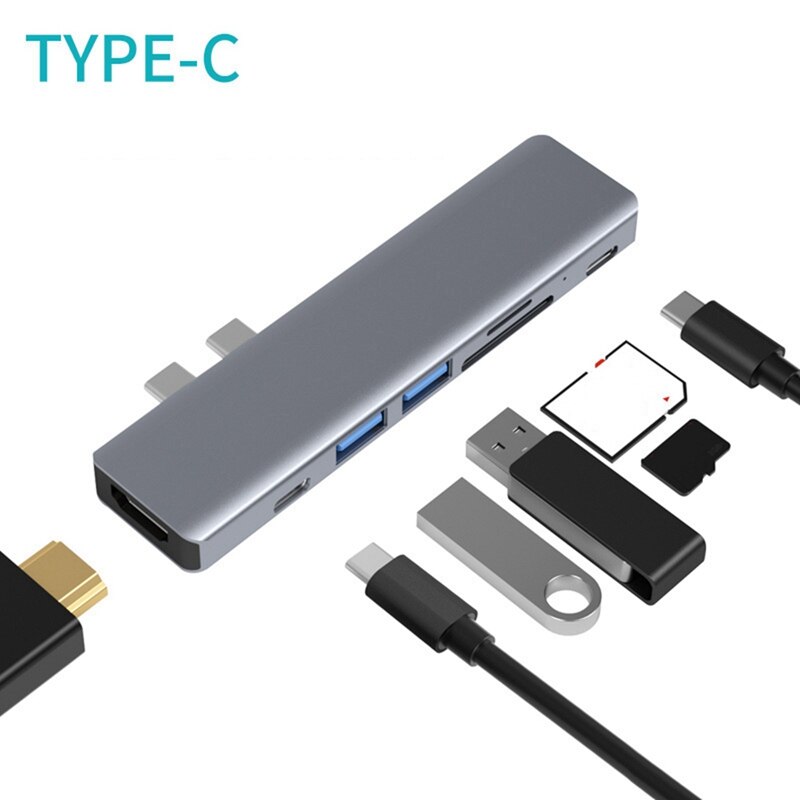 Usb 3.1 Type-C Hub Naar Hdmi-Compatibel 4K Thunderbolt 3 Adapter Usb C Hub Met Hub 3.0 Tf Sd Reader Slot Pd
