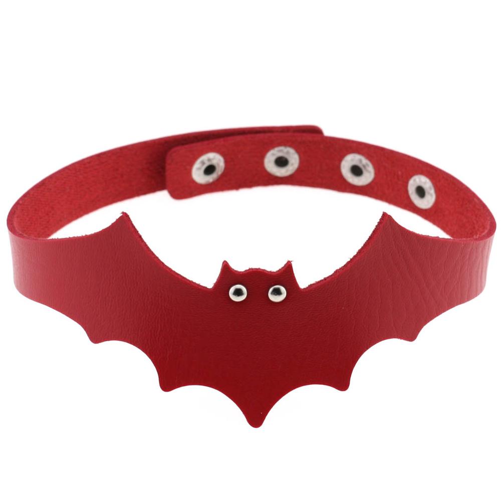 Small Devil Black PULeather Bat Wing Choker Handmade Nightclub Vampire Collar Clavicle Necklace Halloween Women: red