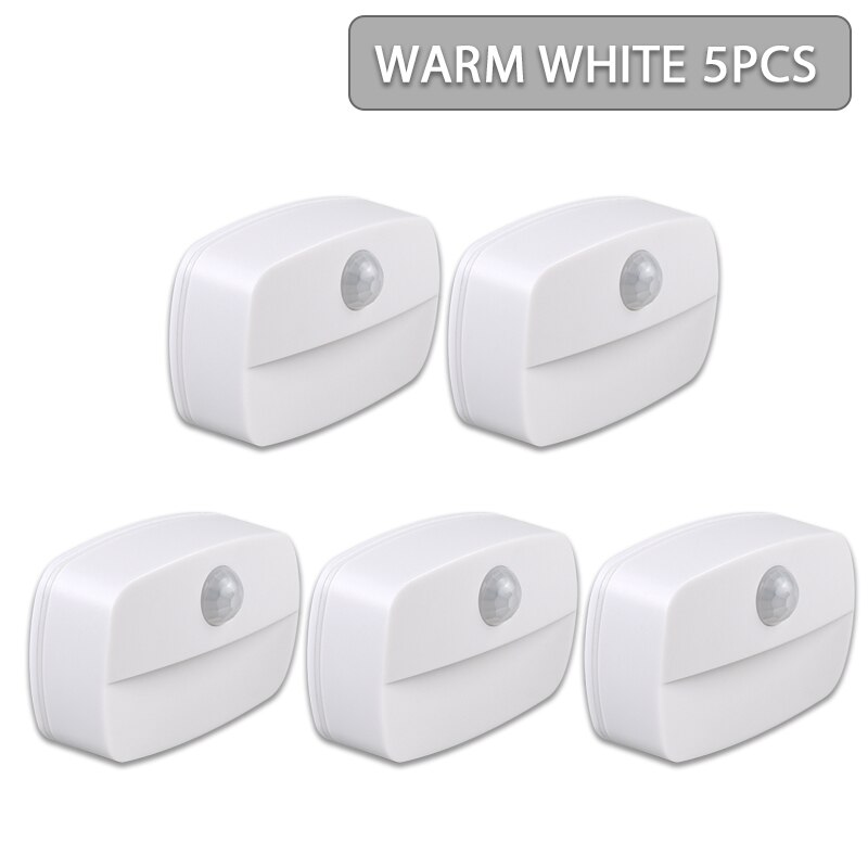 5pcs Wireless PIR Motion Auto Sensor LED Night Lights Hallway Closet Stair Room Lamps: warm 5pcs