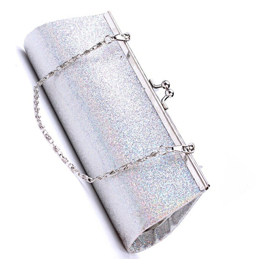 Frauen Glitter Kupplung Tasche Silber Farben Kupplung Geldbörse Abend Party Hochzeit Bankett Handtasche Kette Schulter Tasche