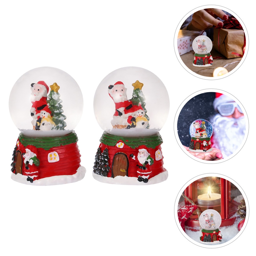 2Pcs Snow Globes Festive Reusable Snow Globes Desktop Ornament Crystal Ball for Party