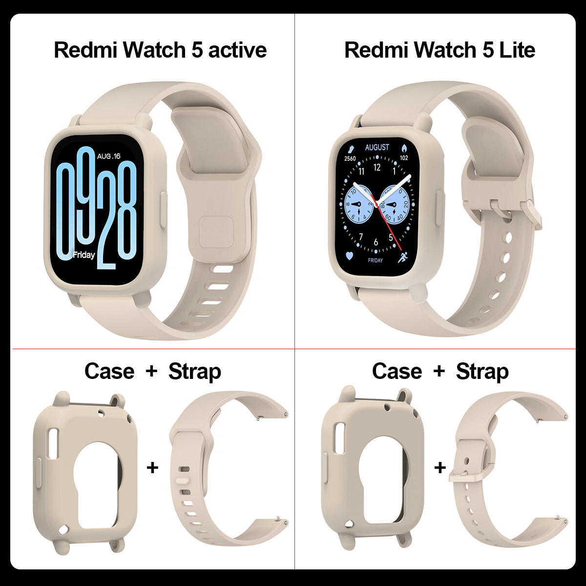 2pcs/set Stylish Band+Case For Redmi watch 5 Active Sport SmartWatch WristBand For Redmi watch 5 Lite Bracelet Band: XS / Black Yellow