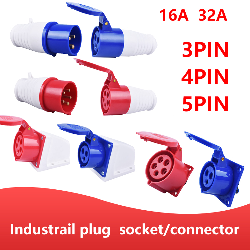 Hane hona  ip44 industriell kontakt och uttag vattentät kontakt 3- stifts 4 -stifts 5 -stifts 16a/32a elektrisk anslutning väggmonterat uttag
