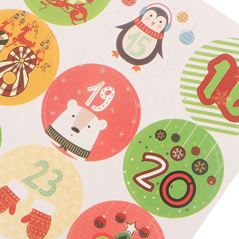 120 stk jul advent nedtælling kalender klistermærker numre pose etiket sæler
