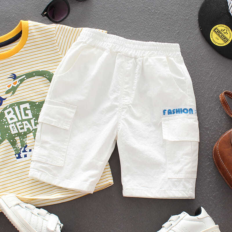 Garçons été Shorts enfants coton outillage pantalon bébé décontracté Shorts petit garçon cinq points pantalon: WHITE / 2T