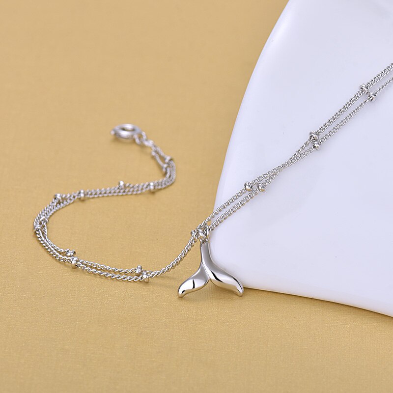 Korean Style 925 Sterling Silver Multi Layer Chain Anklets Fish Tail Charm Anklets Jewelry For