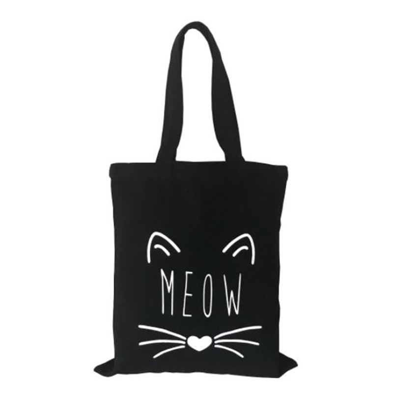 Meow kat øre lærred taske kvinder piger simpel stor kapacitet opbevaring håndtaske skuldertaske tote genanvendelig indkøbspose