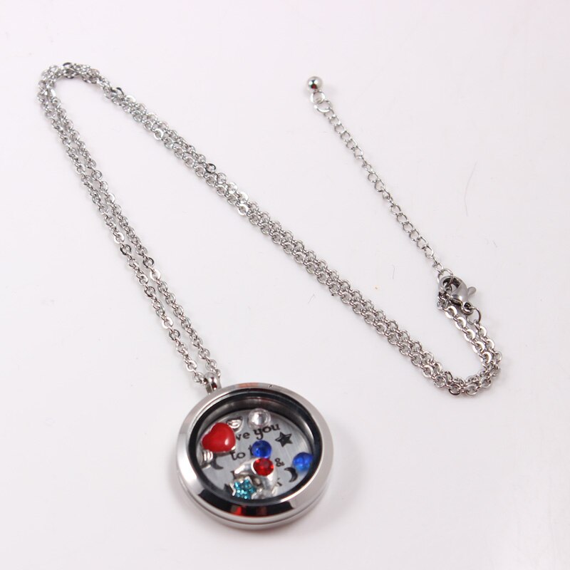 DIY 30mm Stainless Steel Floating Locket Necklace Pendant With Love Charms 50cm Chain Box