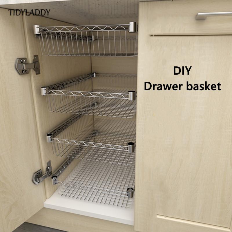 Diy Schrank Schublade Korb Küche Lagerung Regal Organizer Schiebe Schrank Korb Herausziehen Metall Schublade Typ Gittergewebe Korb