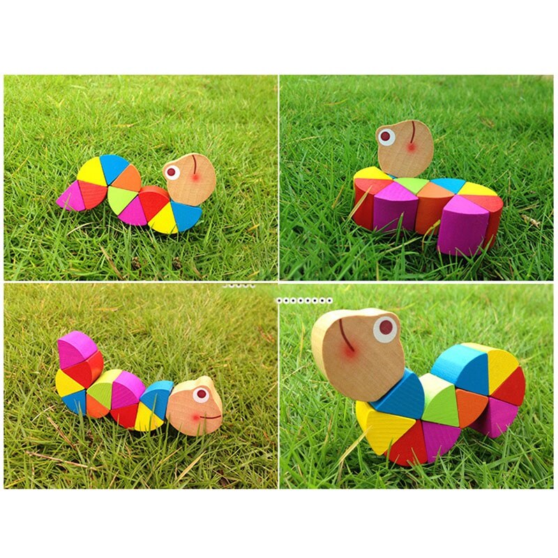2PCS Intelligence Develope Color Wooden Baby Toy Transformable Caterpillar Warm Colorful Early Educational DIY Toy
