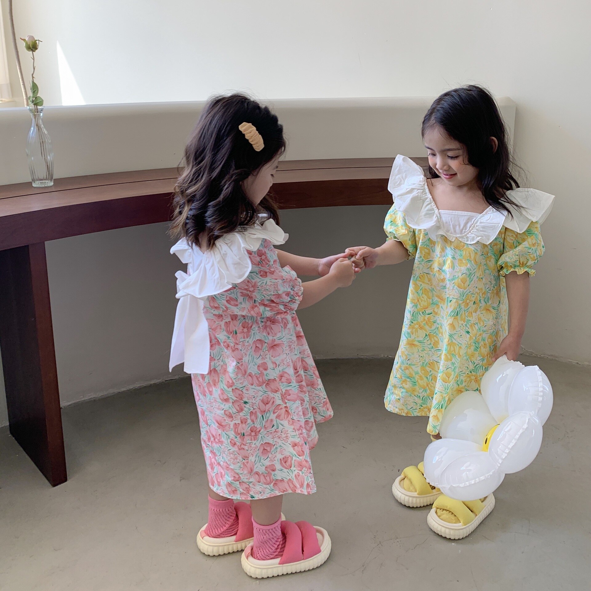 2068B Girl Dress Summer 2022 Short Sleeve Korean Floral Dress Cotton Princess Flying Sleeve Dress Children's Dress