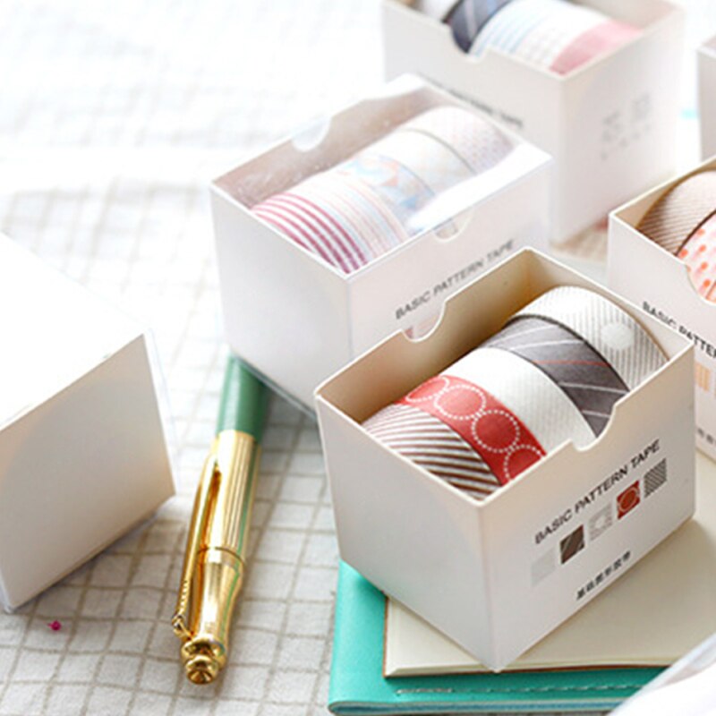 5 pcs/pack Striped/Grid/Flowers Basic Solid Color paper Washi Tape Adhesive Tape DIY Scrapbooking Sticker Label Masking Tape