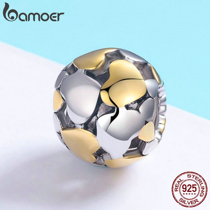 Abalorios de corazón luminoso y dorado de BAMOER 100% Plata de Ley 925, pulsera con abalorio, pulsera de del Día de San Valentín S925 SCC537