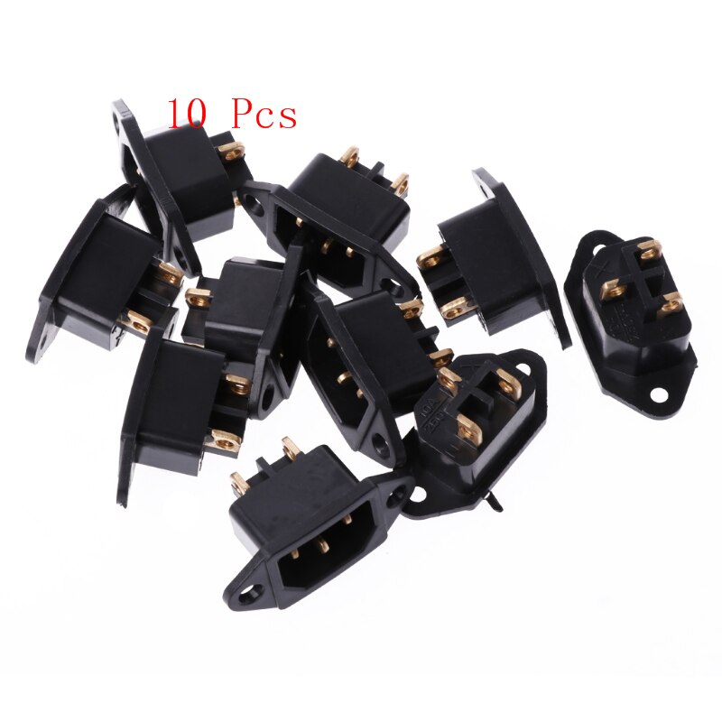 10 Pcs/Set AC 250V 10A 3-Pin Terminal IEC320 C14 Inlet Power Plug Socket Black