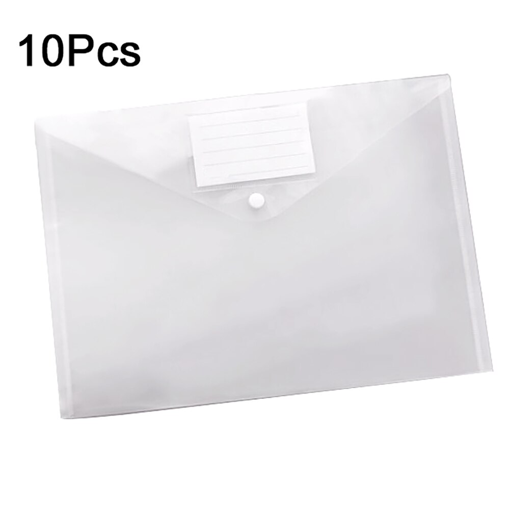 Kantoor A4 Bestand Zak Transparante Plastic Knop Sluiting Map Indienen Briefpapier Pocket Office School Items Papier Notebook Ticket: 10pcs