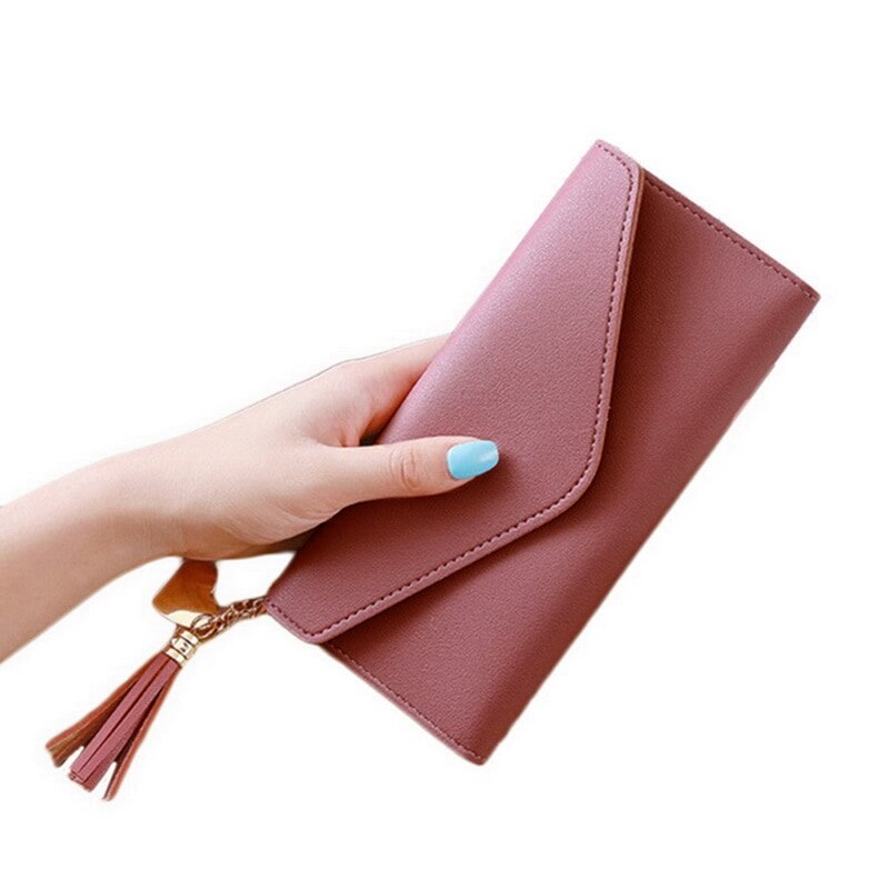 Women Long Wallet With Tassel Leather Cluths Multi-function Ladies' Card Holder Female Coin Purse Wallet: 4