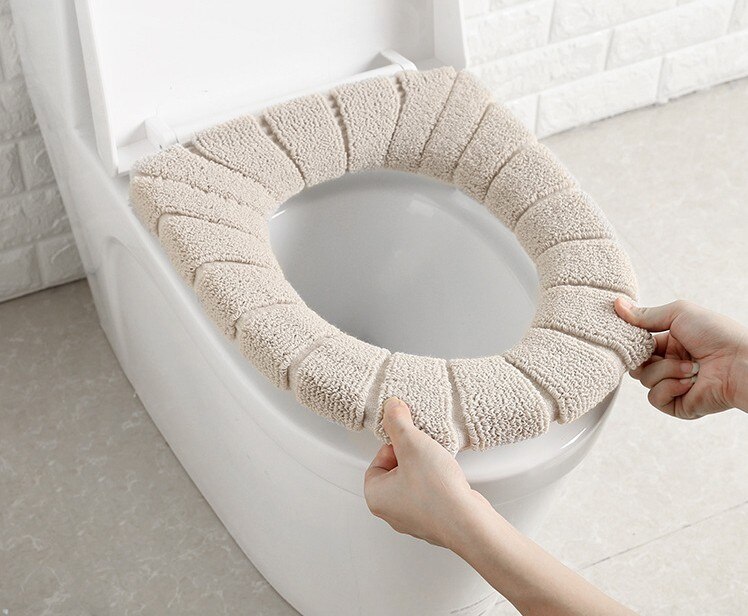 Comfortable Velvet Coral Bathroom Toilet Seat Cover Winter Toilet Cover Household Closestool Mat Seat Case Lid Cover: YZ64-Beige