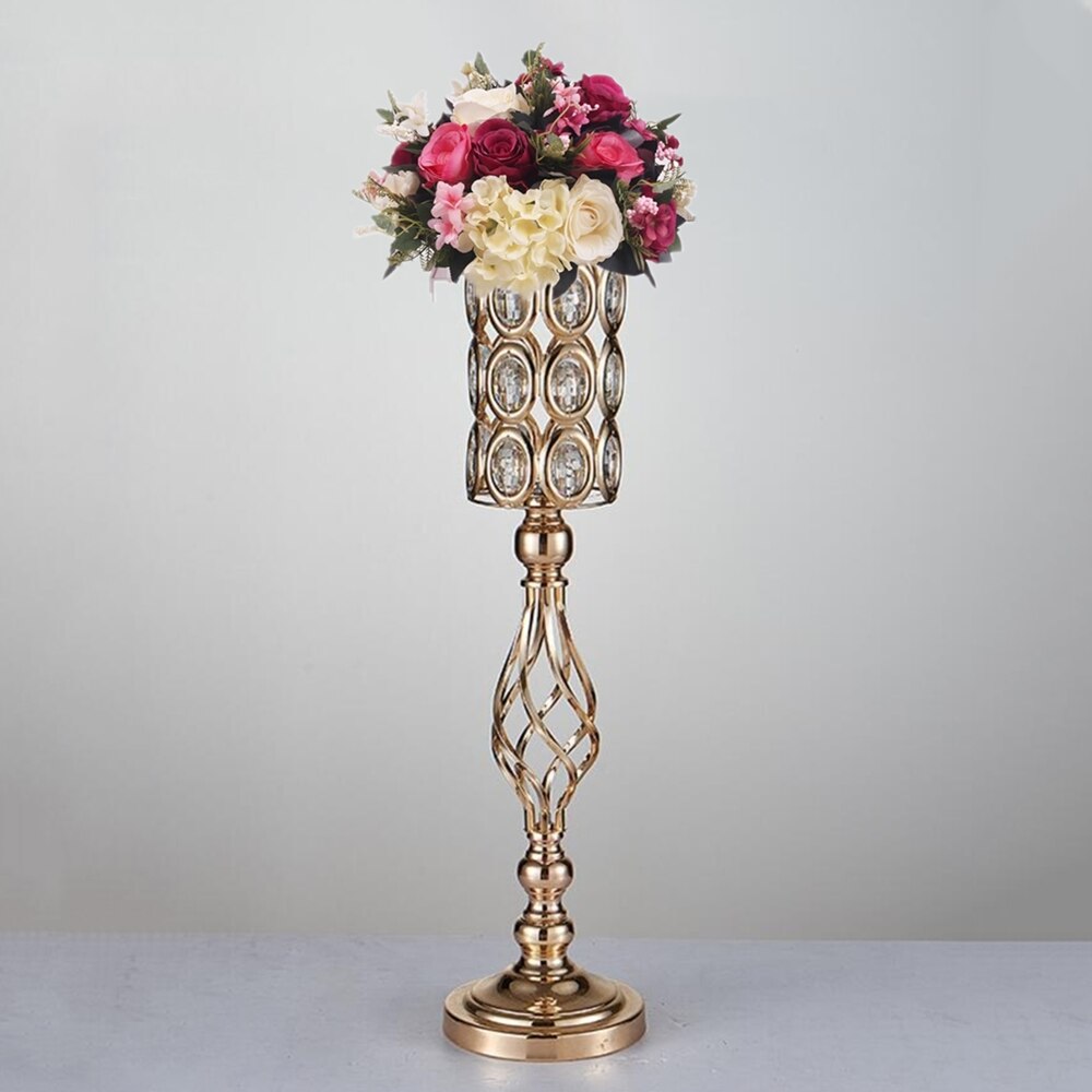 Candelabros dorados de Metal, candelabro de cristal hueco para mesa de boda, centro de mesa, flor, camino de plomo para decoración del hogar