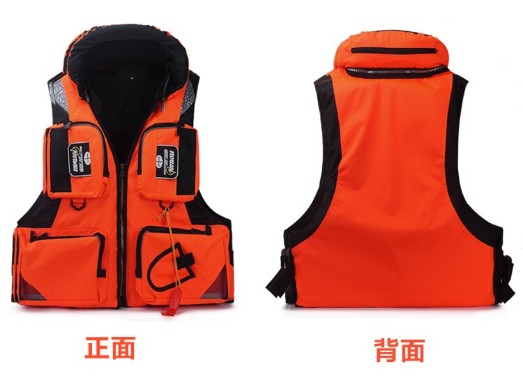 CE buoyancy suit portable fishing vest adult road Asian fishing suit sea fishing multi-pocket vest life jacket: Orange / XXL