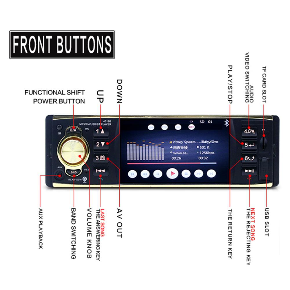 4.1 pouce autoradio MP5 Player 1 Din HD 800*480 Bluetooth télécommande FM/AUX/USB/TF volant contrôle Auto lecteurs vidéo