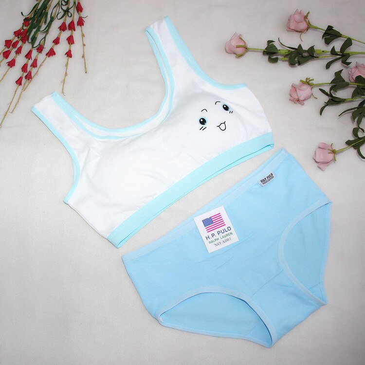 Cute smiling girl underwear set developmental cotton vest-style sports comfortable bra set without steel ring: 4