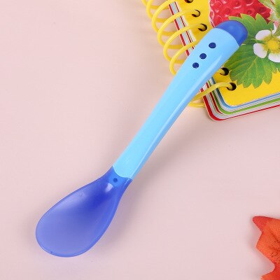 3 Kleuren Baby Lepels Temperatuur Sensing Lepel Voor Kinderen Babyvoeding Siliconen Lepel Peuter Gebruiksvoorwerpen Baby Gadgets: 1pcs Blue Spoon