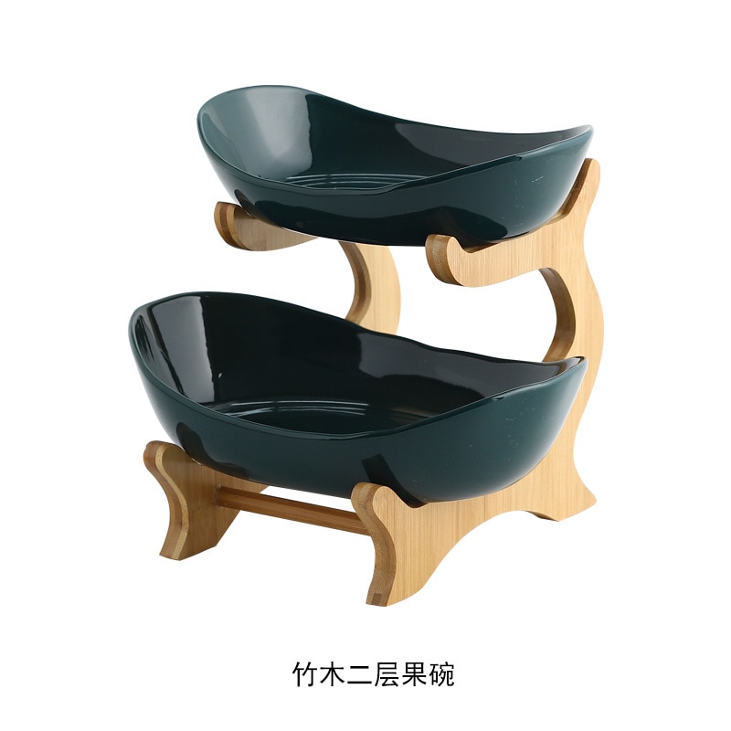 Nowoczesna ceramika talerz na owoce półmisek na cukierki domu w salonie dwuwarstwowy przekąnarty koszyk na owoce deser ciasto bambusa półki ekspozycji stojak