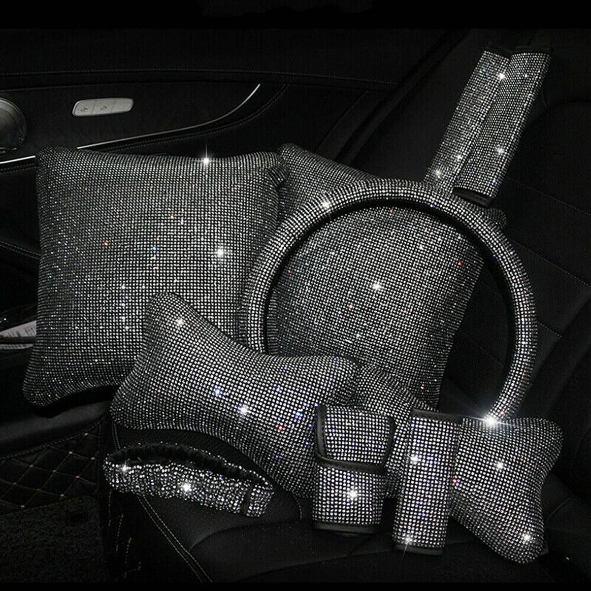 Universel voiture étincelle Bling strass intérieur volant couverture Console centrale coussin appuie-tête oreillers Auto accessoire ensemble